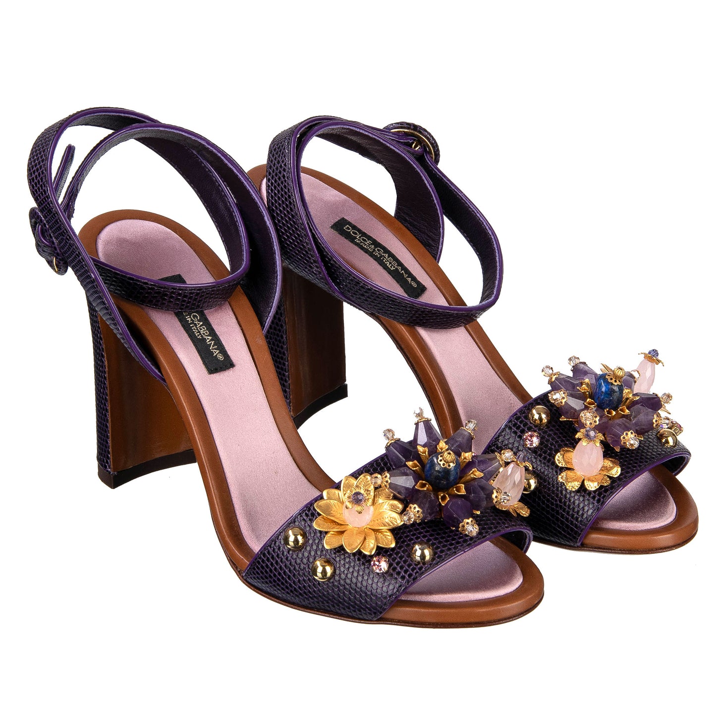 Dolce & Gabbana Sandalias de cuero morado con cristales Talla 37,5