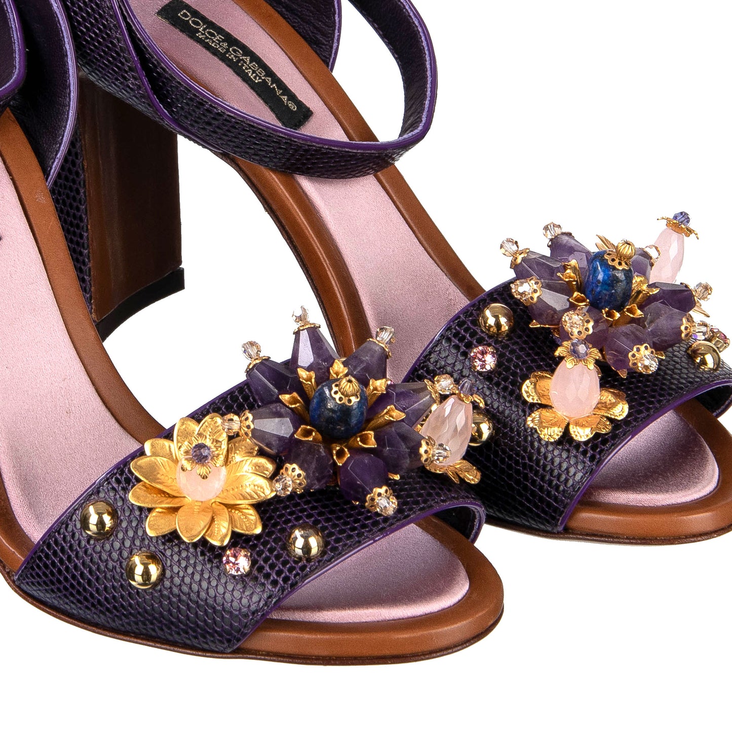 Dolce & Gabbana Sandalias de cuero morado con cristales Talla 37,5