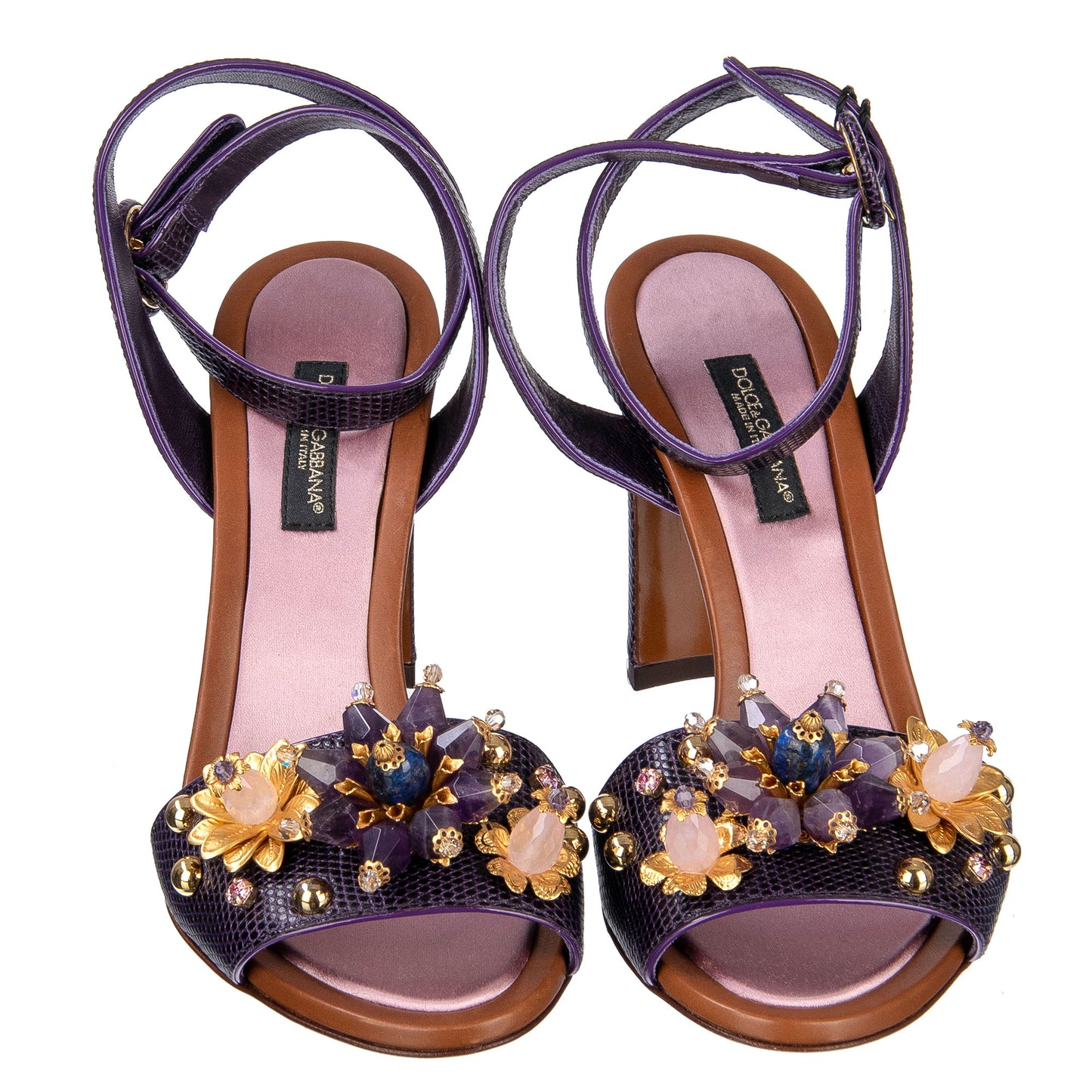 Dolce & Gabbana Sandalias de cuero morado con cristales Talla 37,5