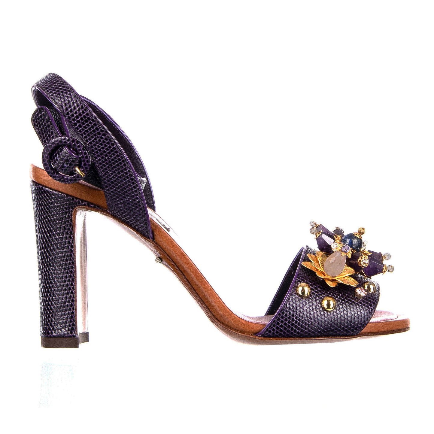 Dolce & Gabbana Sandalias de cuero morado con cristales Talla 37,5
