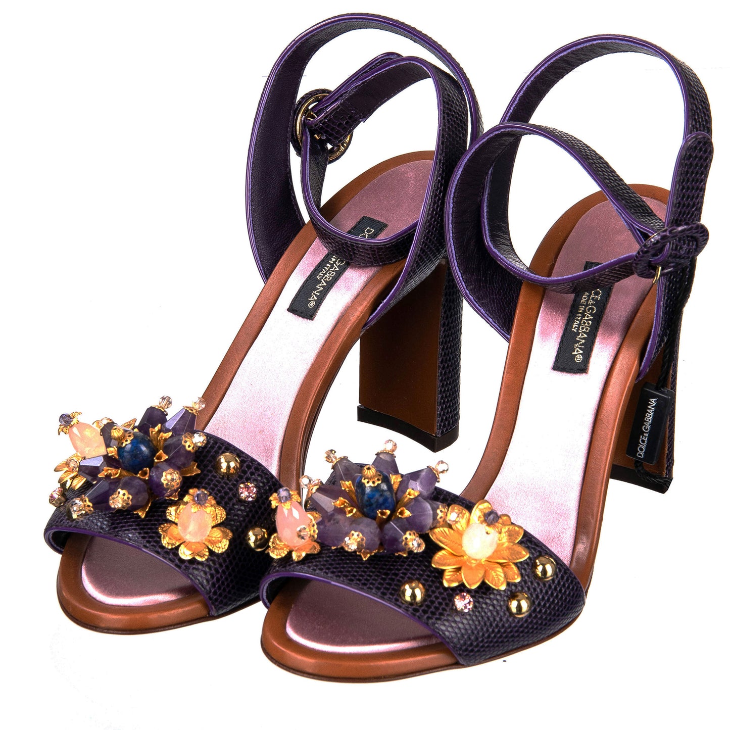 Dolce & Gabbana Sandalias de cuero morado con cristales Talla 37,5