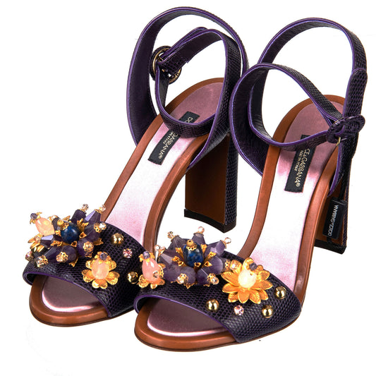 Dolce & Gabbana Sandalias de cuero morado con cristales Talla 37,5